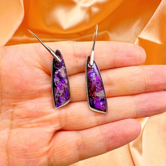 1pair Fashion Bohemian Earrings, Retro Rectangular Dangle Earrings - Picture 4 of 5